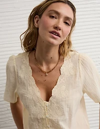 AE Lace Trim Short-Sleeve Blouse