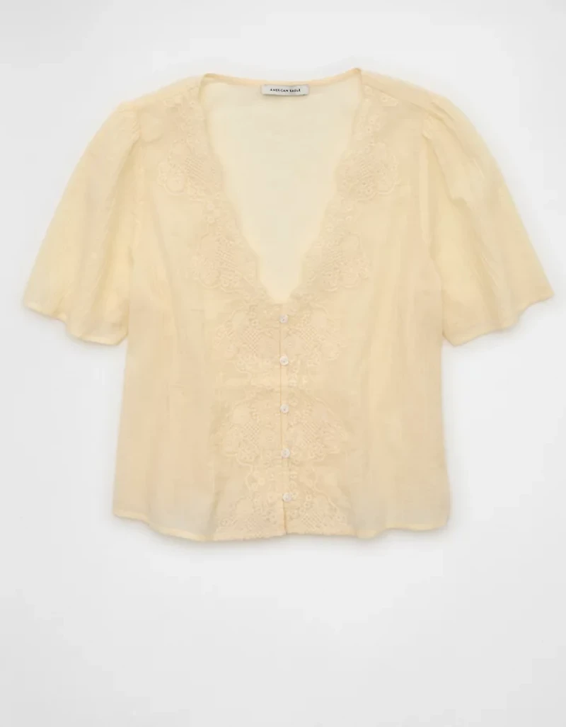 AE Lace Trim Short-Sleeve Blouse