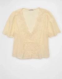 AE Lace Trim Short-Sleeve Blouse