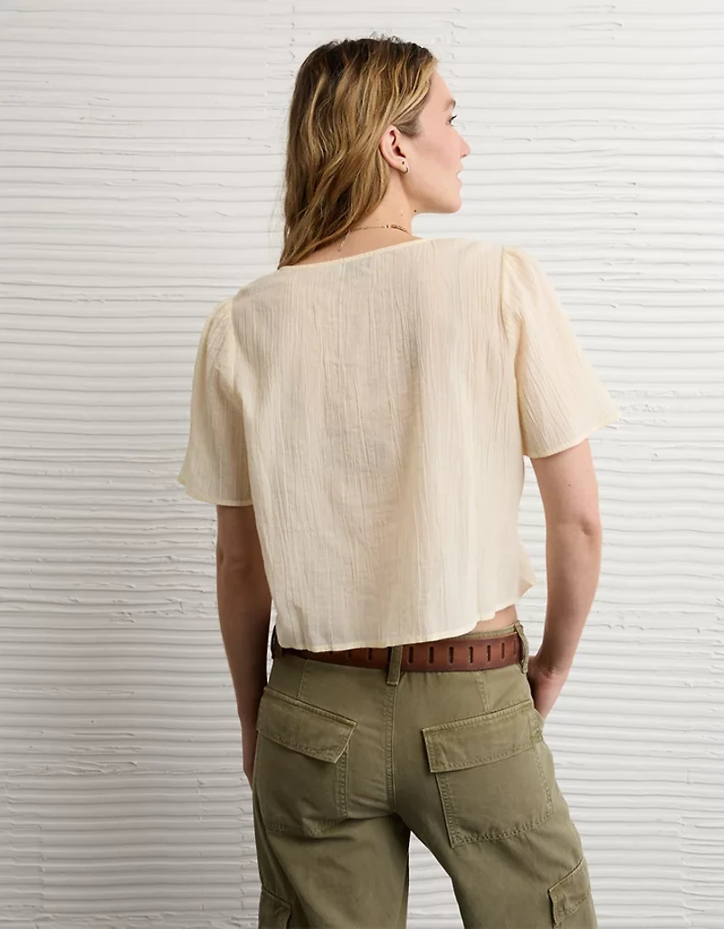 AE Lace Trim Short-Sleeve Blouse