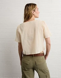 AE Lace Trim Short-Sleeve Blouse