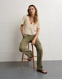 AE Lace Trim Short-Sleeve Blouse