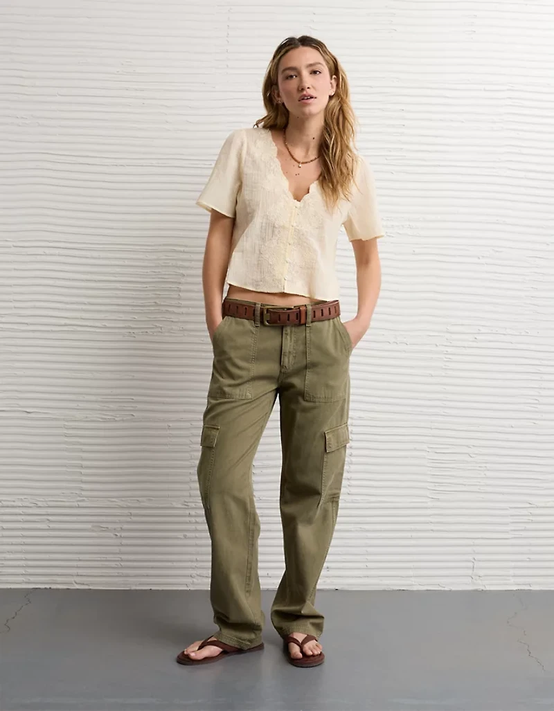 AE Lace Trim Short-Sleeve Blouse