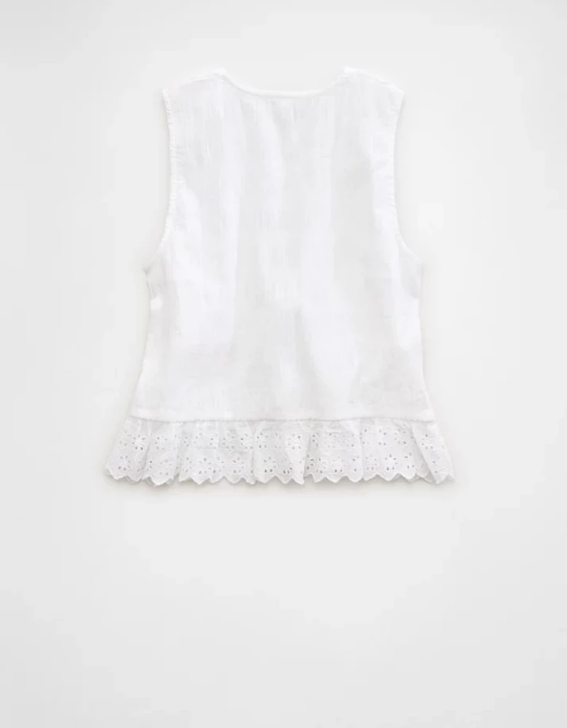 AE Smocked Button-Up Peplum Tank Top