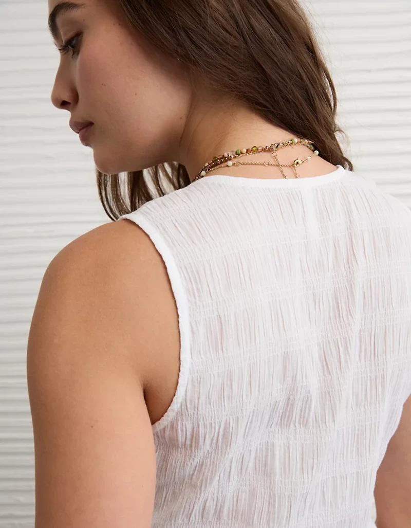 AE Smocked Button-Up Peplum Tank Top