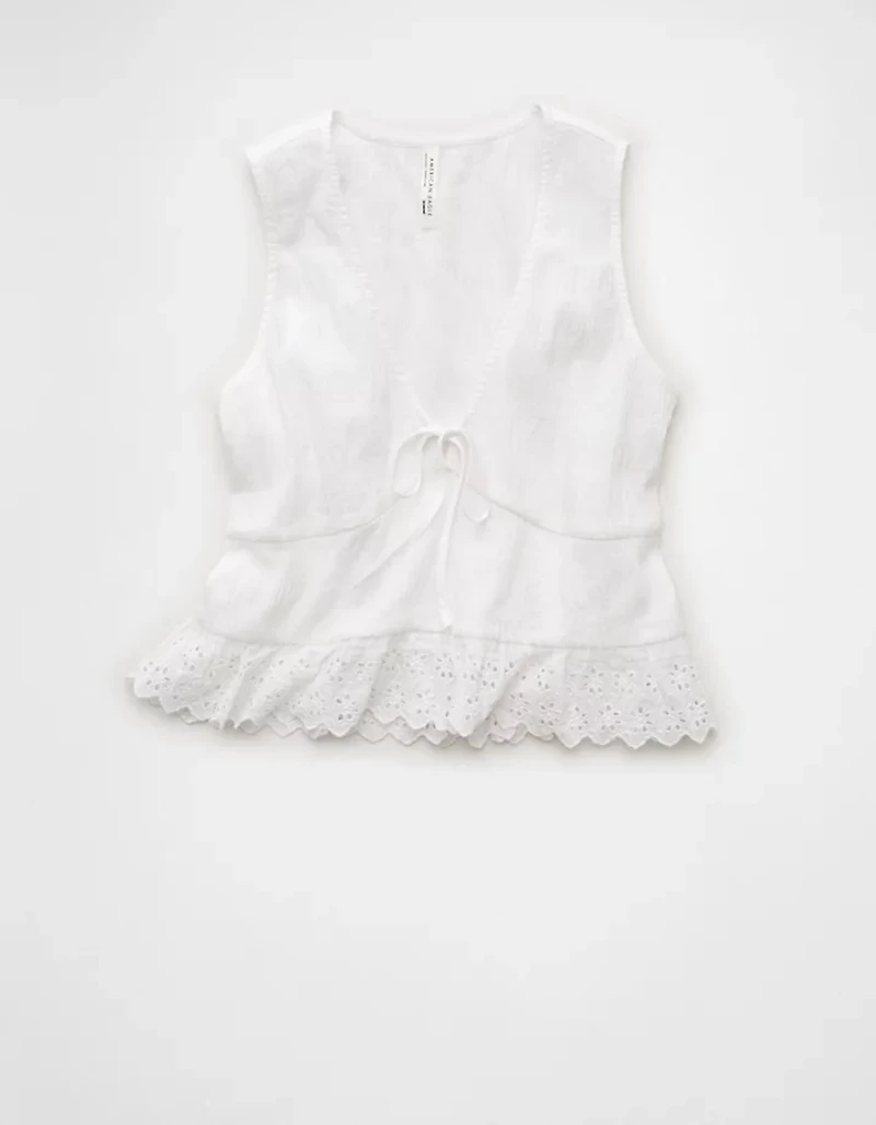 AE Smocked Button-Up Peplum Tank Top
