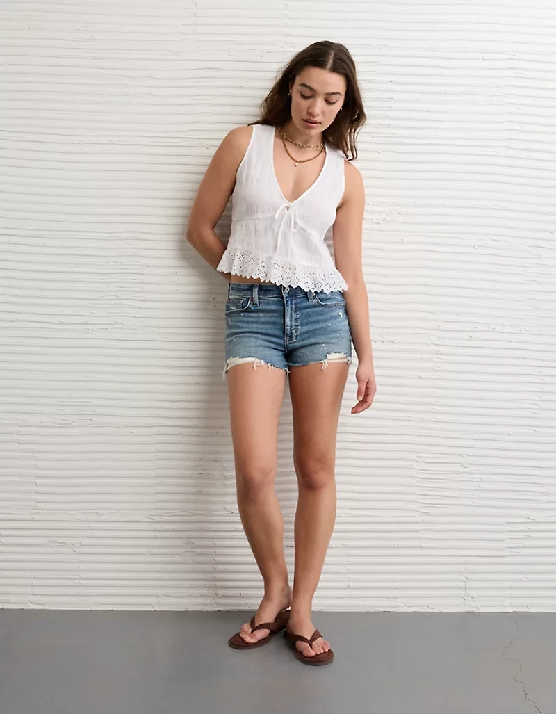 AE Smocked Button-Up Peplum Tank Top