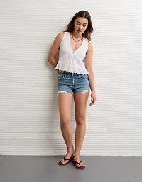 AE Smocked Button-Up Peplum Tank Top