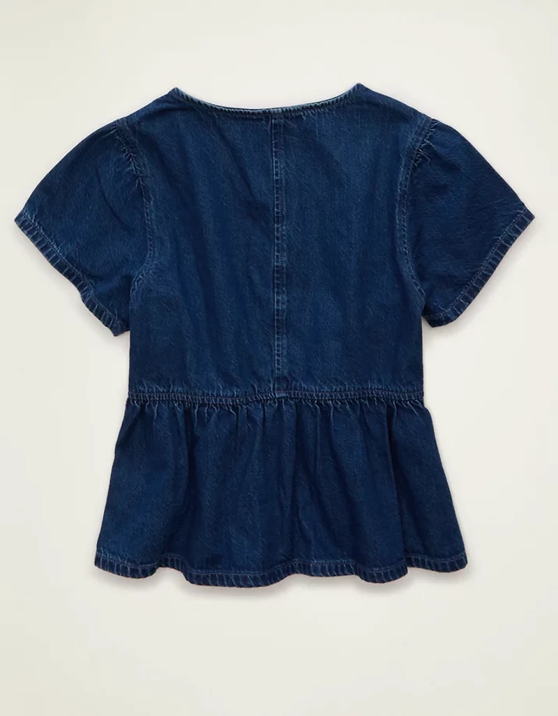 AE Short-Sleeve Denim Peplum Top