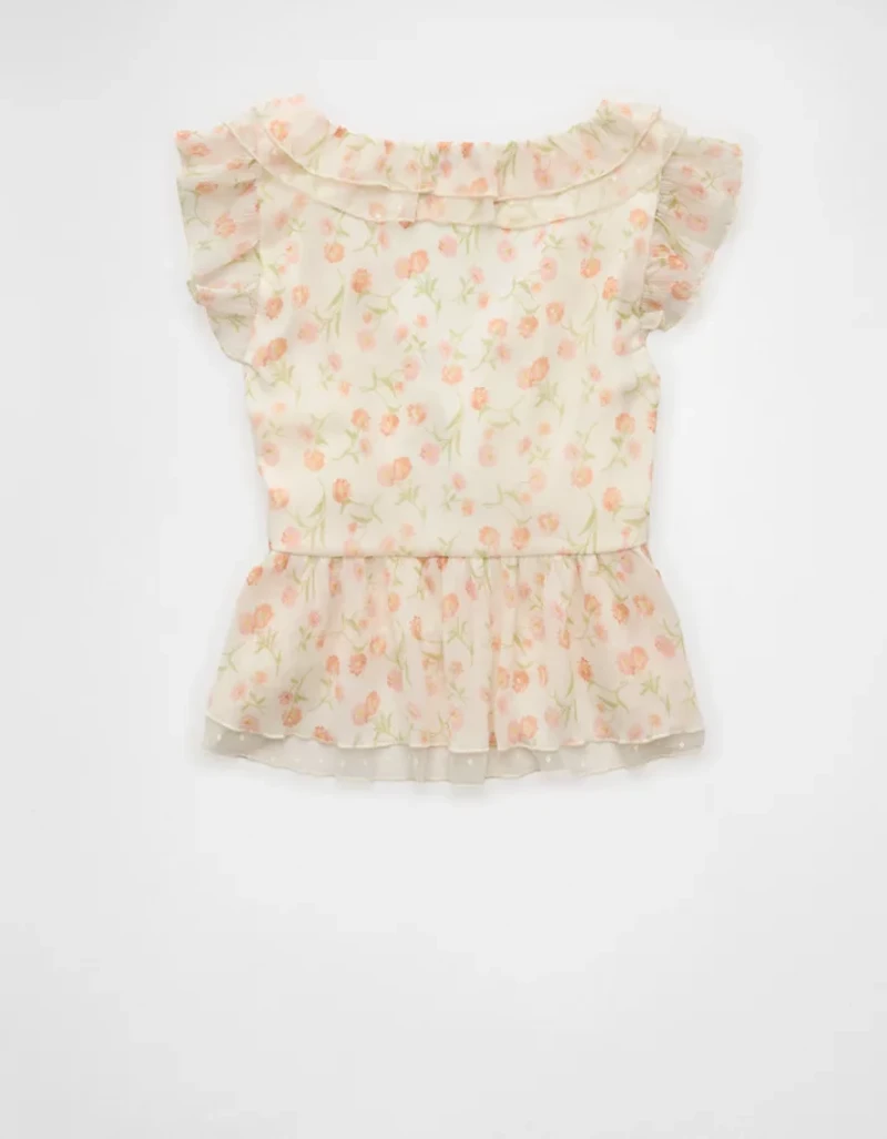 AE Flutter Sleeve Tie-Front Blouse