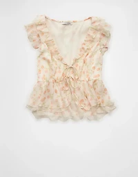 AE Flutter Sleeve Tie-Front Blouse