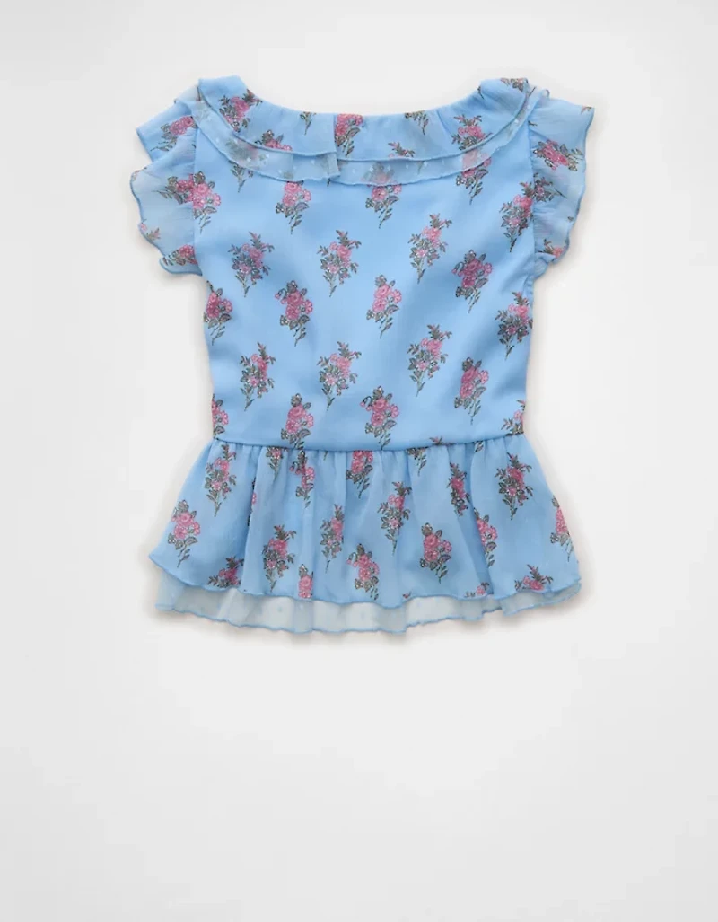 AE Flutter Sleeve Tie-Front Blouse