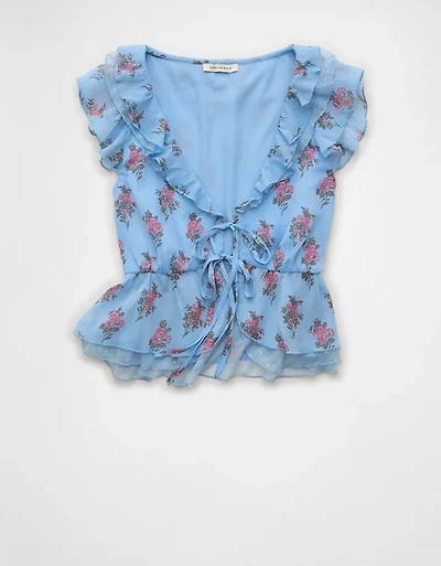 AE Flutter Sleeve Tie-Front Blouse