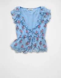 AE Flutter Sleeve Tie-Front Blouse