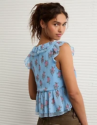 AE Flutter Sleeve Tie-Front Blouse