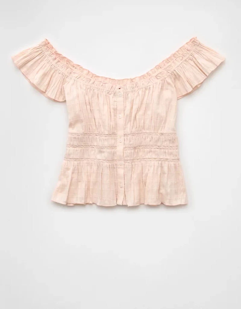 AE Ruched Flutter Sleeve Blouse
