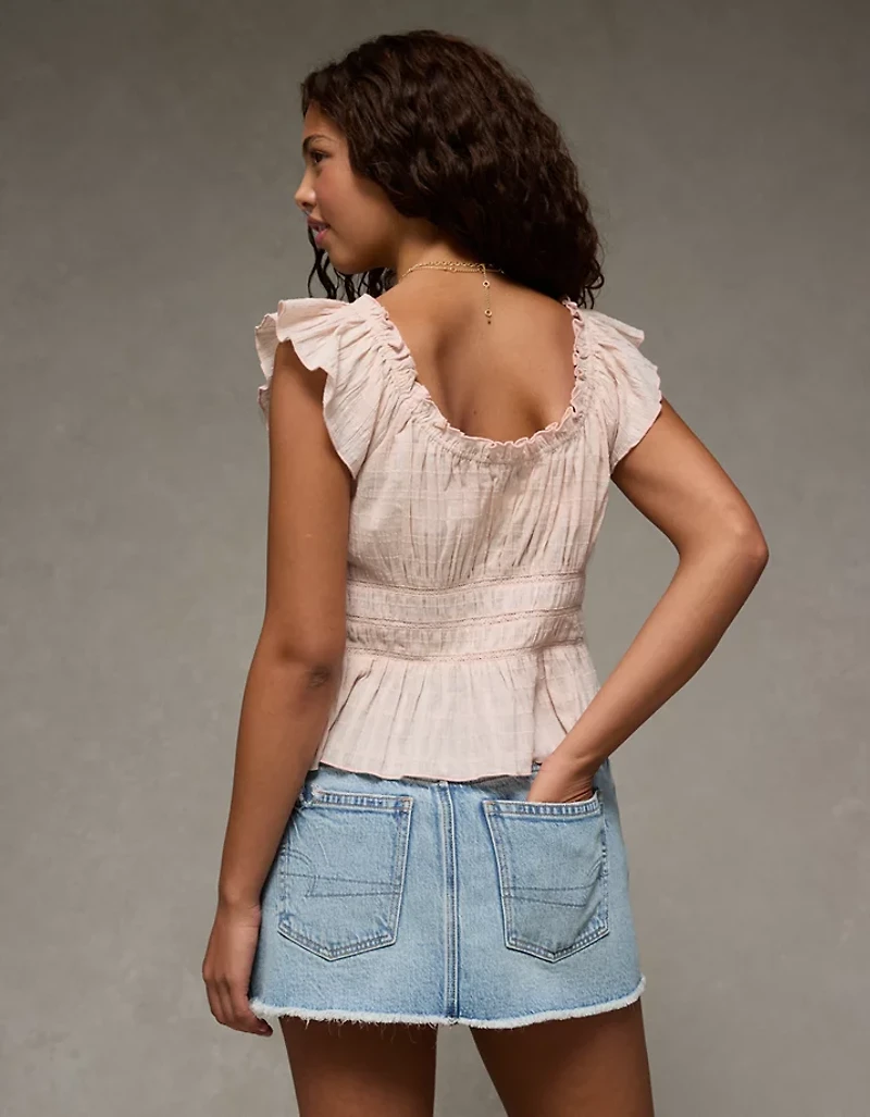 AE Ruched Flutter Sleeve Blouse