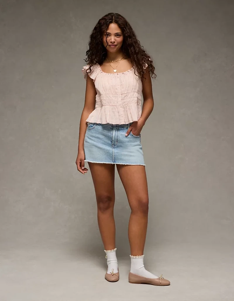 AE Ruched Flutter Sleeve Blouse