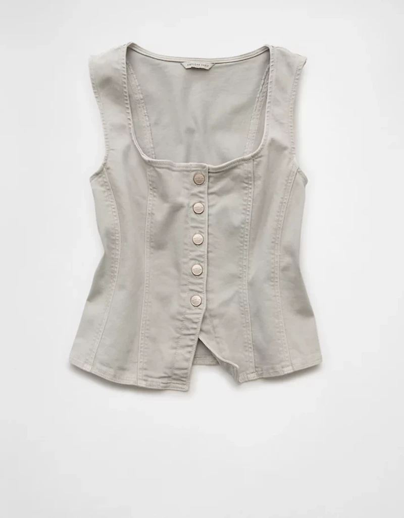 AE Square Neck Button-Up Denim Vest