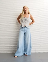 AE Square Neck Button-Up Denim Vest