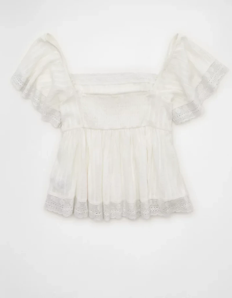 AE Short-Sleeve Lace Trim Blouse