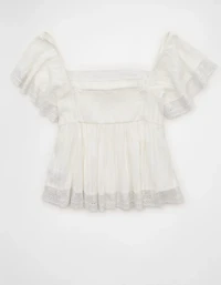 AE Short-Sleeve Lace Trim Blouse