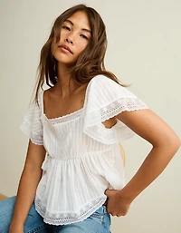 AE Short-Sleeve Lace Trim Blouse