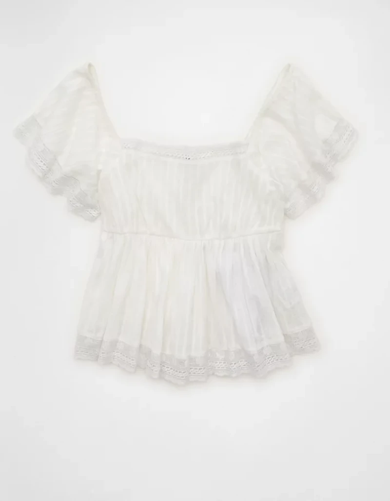 AE Short-Sleeve Lace Trim Blouse
