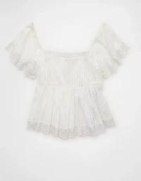 AE Short-Sleeve Lace Trim Blouse