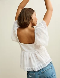 AE Short-Sleeve Lace Trim Blouse