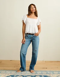 AE Short-Sleeve Lace Trim Blouse