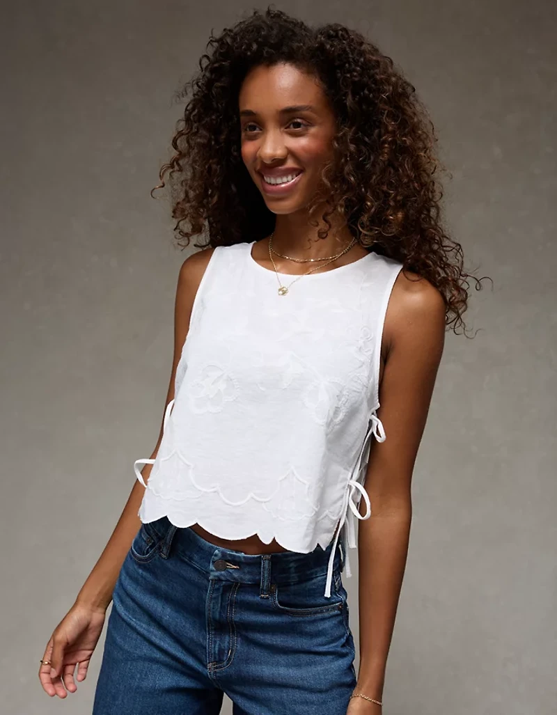 AE Sleeveless Tie-Side Embroidered Tank Top
