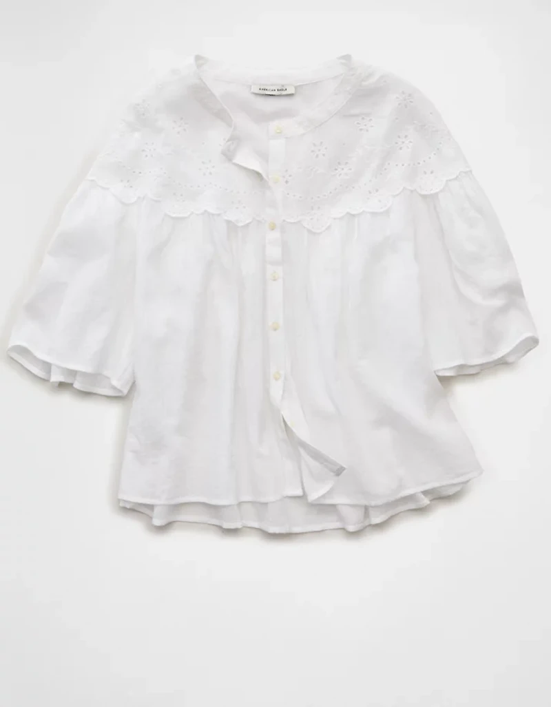 AE Embroidered Button-Up Blouse