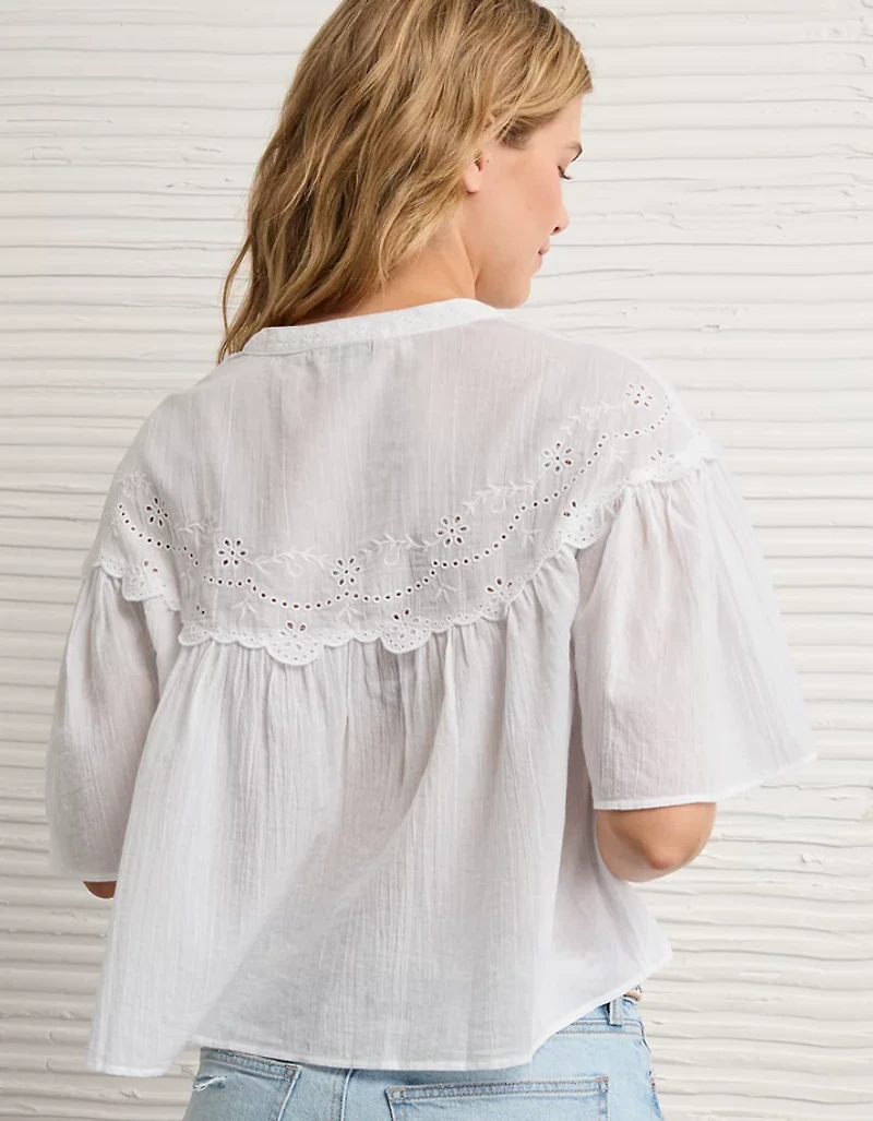 AE Embroidered Button-Up Blouse