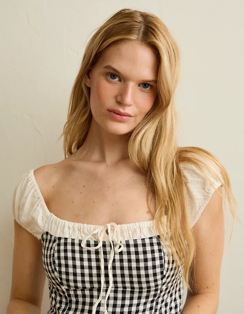 AE Square-Neck Cap-Sleeve Top
