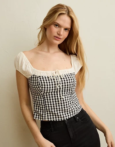 AE Square-Neck Cap-Sleeve Top