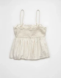 AE Embroidered Strapless Babydoll Linen-Blend Tube Top