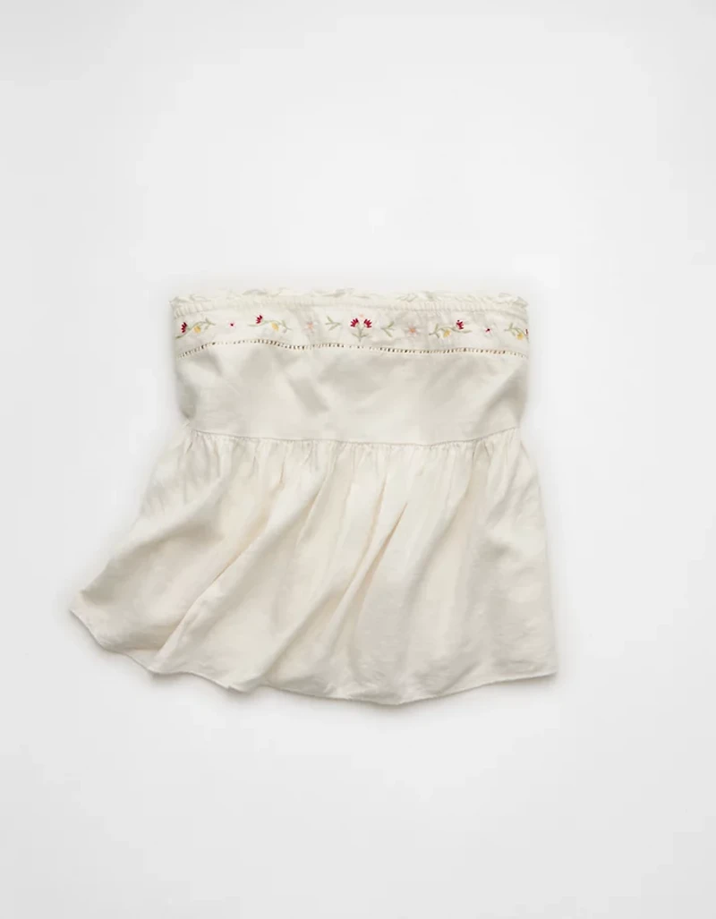 AE Embroidered Strapless Babydoll Linen-Blend Tube Top