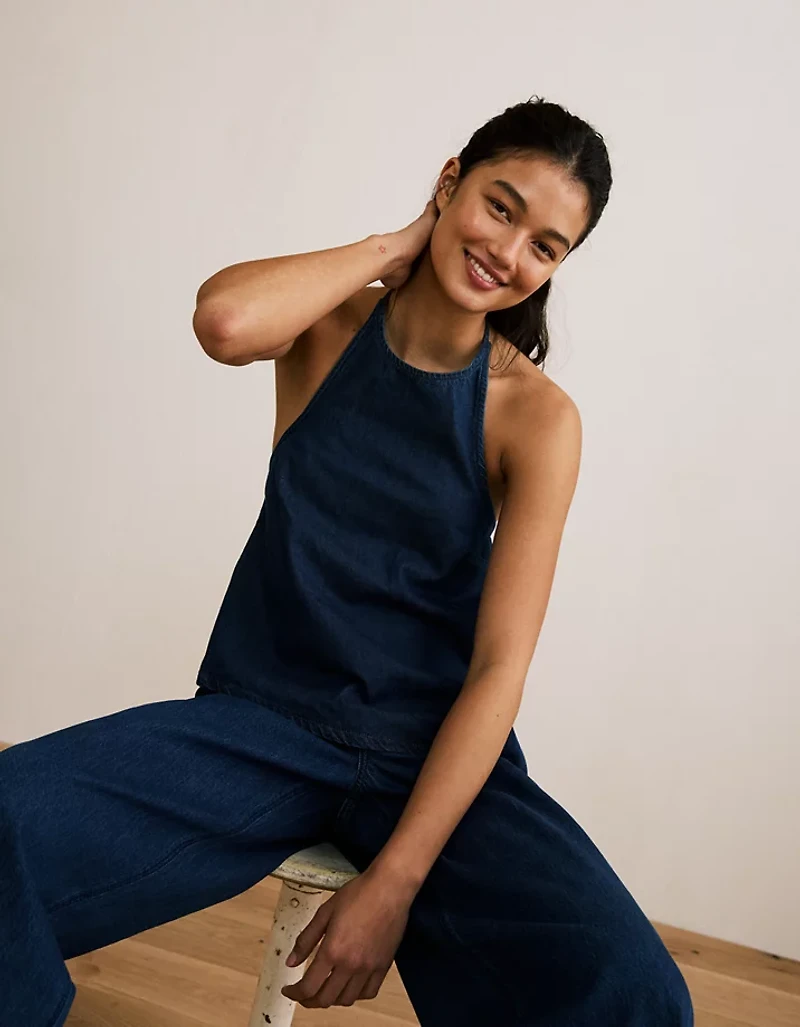 AE Denim Tie-Neck Halter Top