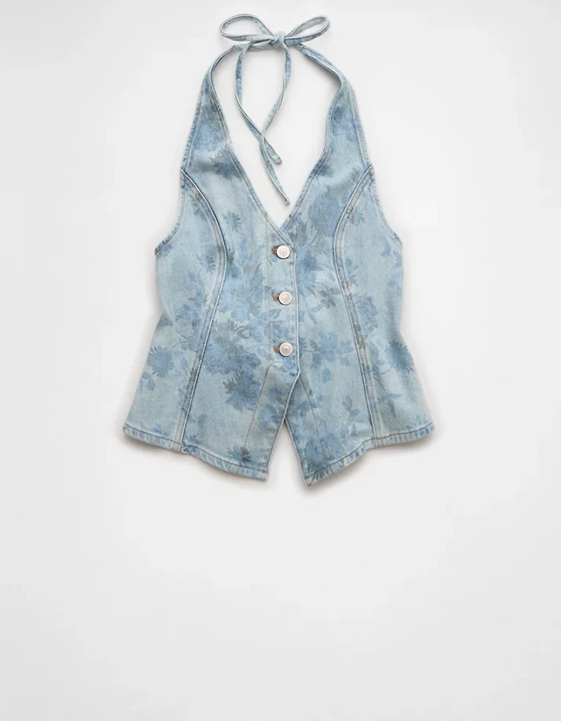 AE Floral Print Denim Tie-Back Vest
