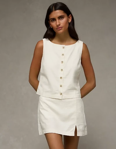 AE Linen-Blend High-Neck Vest