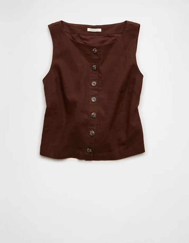 Veste sans manches à encolure haute en mélange de lin AE