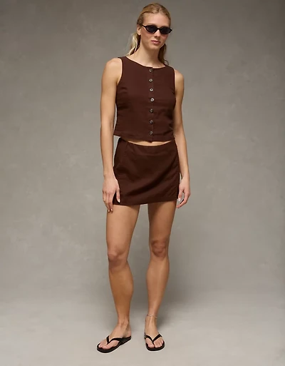 Veste sans manches à encolure haute en mélange de lin AE