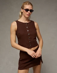 Veste sans manches à encolure haute en mélange de lin AE