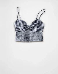 AE Cropped Tie-Front Smocked Cami