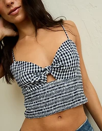 AE Cropped Tie-Front Smocked Cami