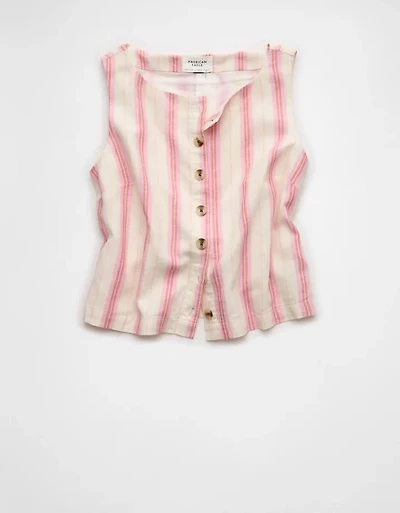 AE Linen-Blend High-Neck Vest