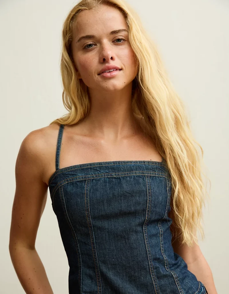 AE Denim Straight Neck Cami Top