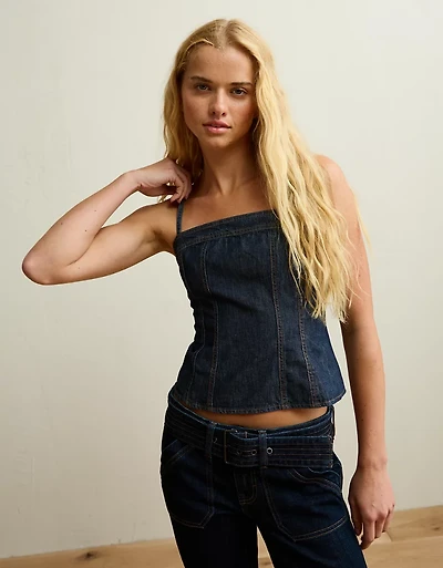AE Denim Straight Neck Cami Top