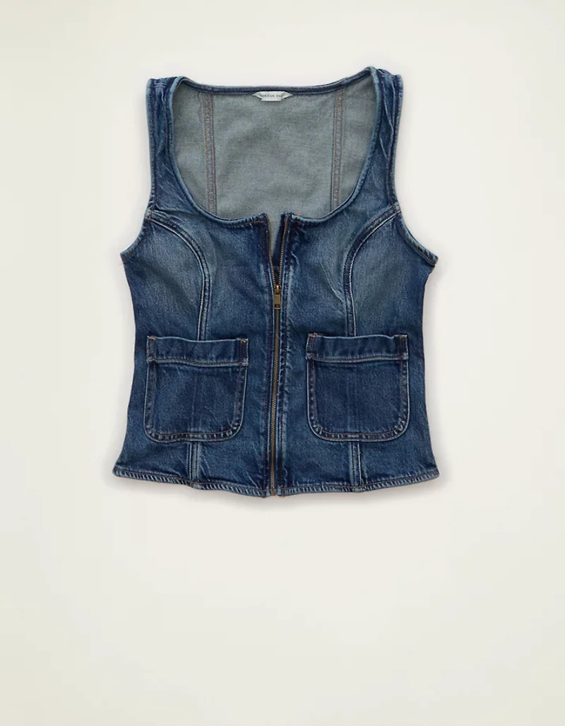 Veste sans manches en denim à fermeture glissière AE